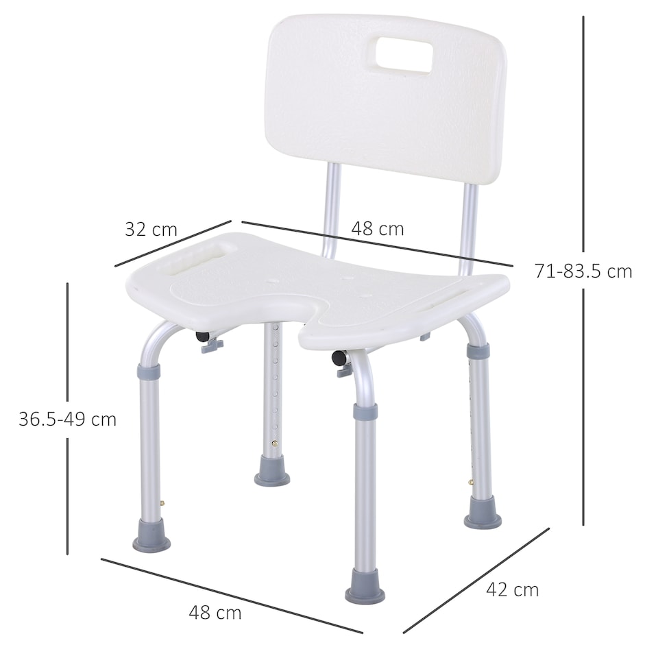 image 1 of HOMCOM 8-Level Height Adjustable Bath Stool Spa Shower Chair Aluminum w Non-Slip Feet, Handle for the Pregnant, Old, Injured