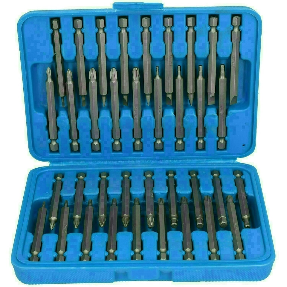 image 1 of Extra Long 75mm Screwdriver Power Bit Set Phillips Pozi Hex Torx Flat Spline