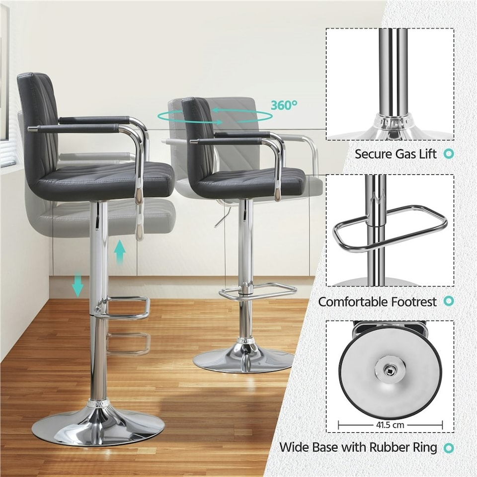 image 1 of Yaheetech Set of 2 Faux Leather Bar Stools | Grey | Dark Grey