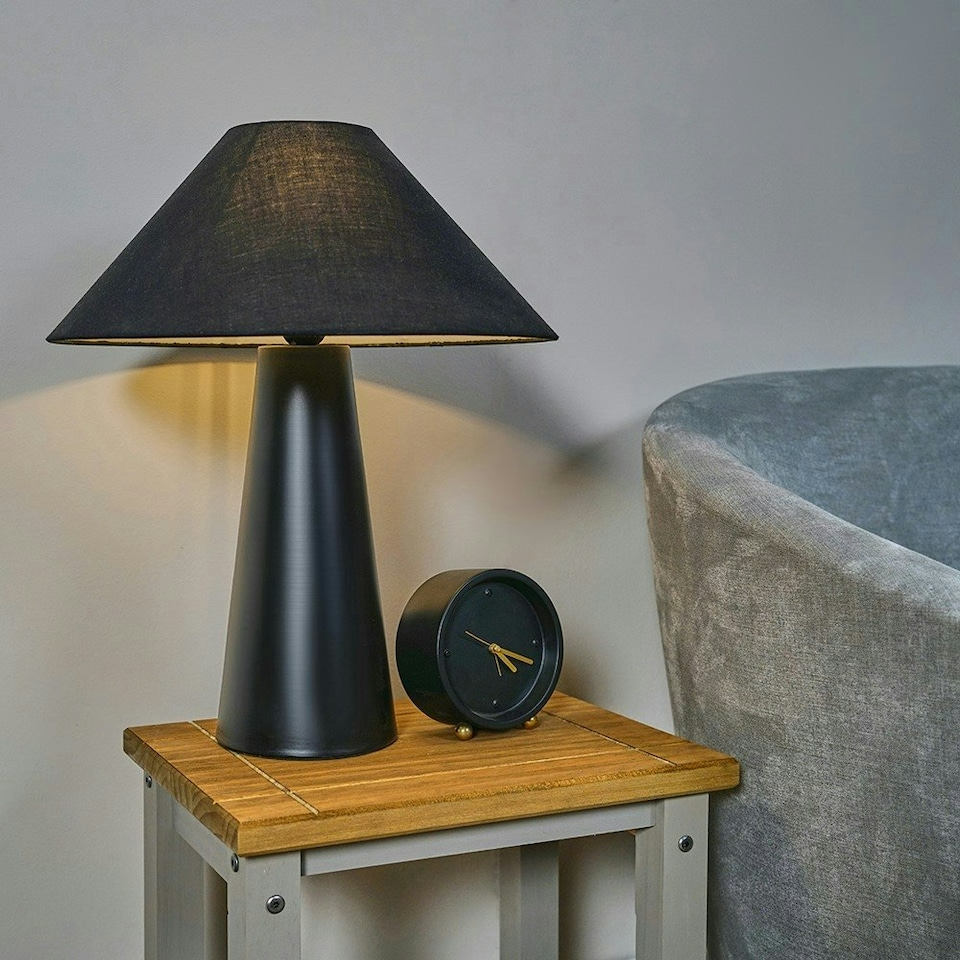 image 1 of ValueLights Matt Black Cone Shaped Bedside Table Desk Lamp With Fabric Light Shade