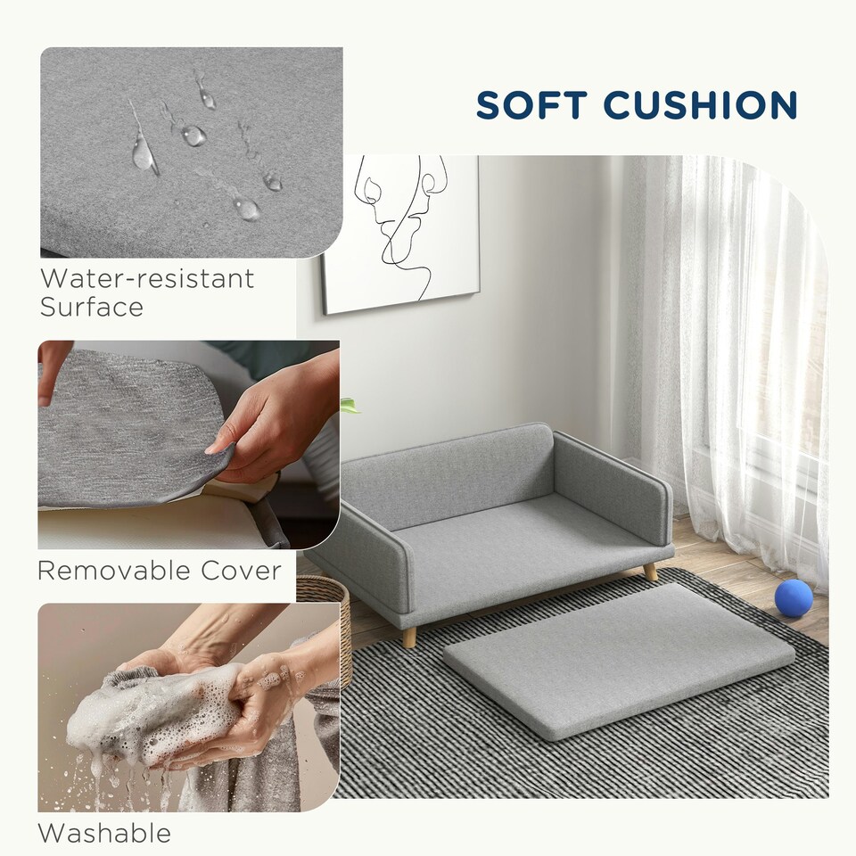 image 1 of PawHut Dog Sofa Bed with Legs, Water-Resistant Fabric for Medium Dogs - Grey