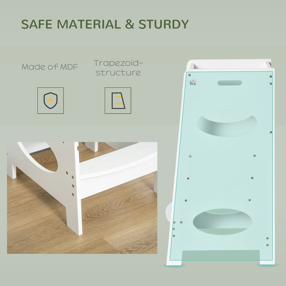 image 1 of HOMCOM Kids Step Stool Toddler Kitchen Stool w/ Adjustable Standing Platform White