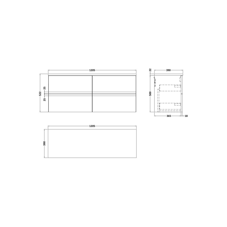 image 1 of Balterley Mavesyn Contemporary 4 Drawer Wall Hung Vanity Unit with Laminate Worktop, Satin White, 1200mm