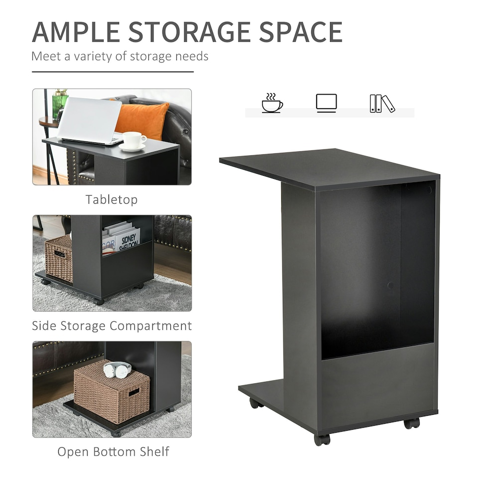 image 1 of HOMCOM Mobile Sofa Side Table for Laptop Coffee w/ Storage and Casters, Black
