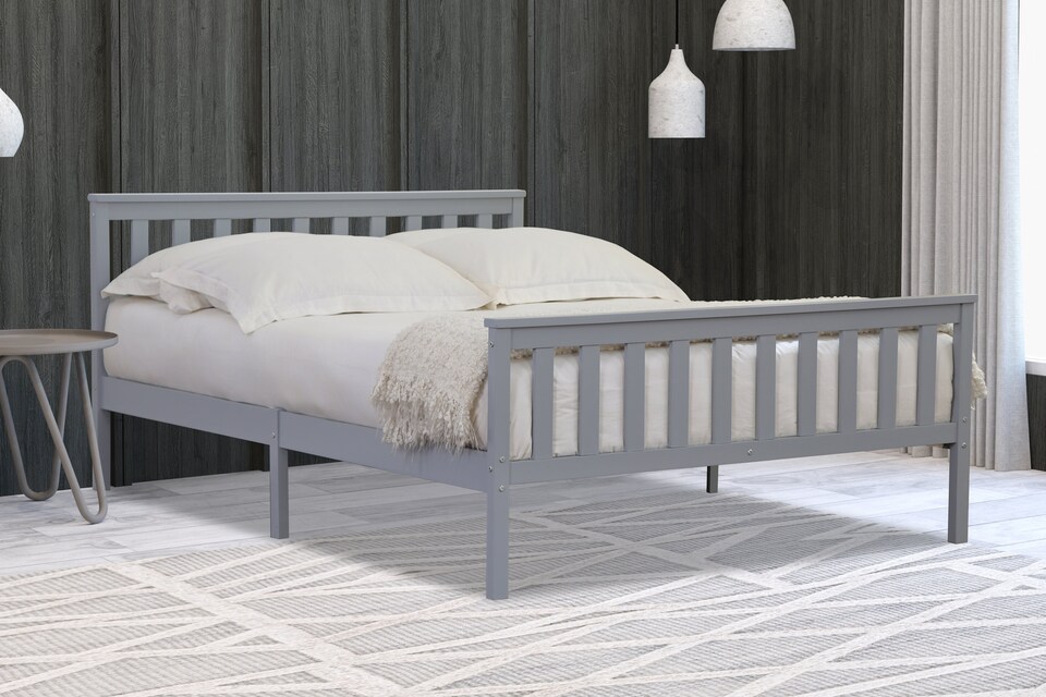 image 1 of 4ft6 Double Grey finish wood wooden bed frame, pine wood grey wood finish bedstead | Grey | Double