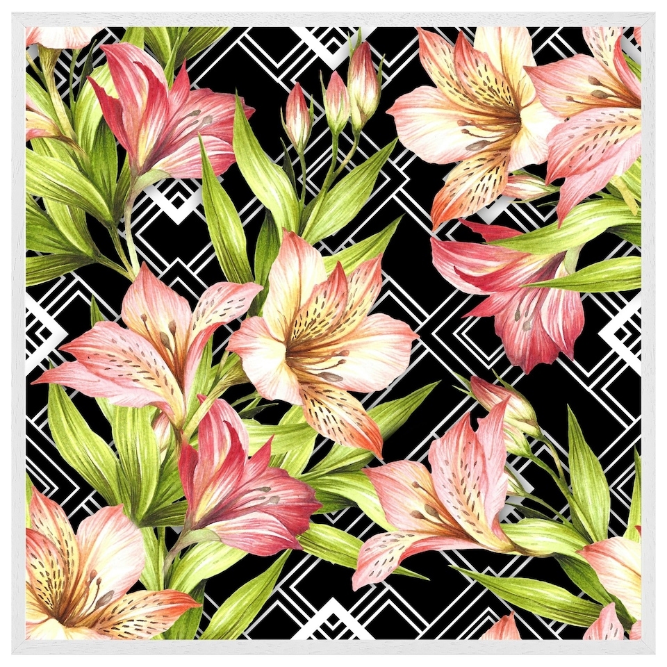 image 1 of Bright plants on geometric background (Picture Frame) White | M