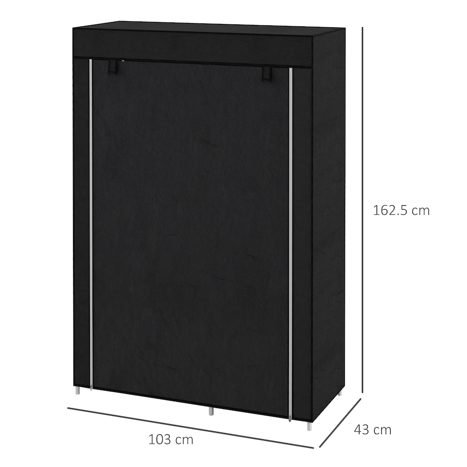 image 1 of HOMCOM Fabric Wardrobe, Portable Wardrobe with 6 Shelves, 1 Hanging Rail, Foldable Closets, 103 x 43 x 162.5 cm, Black