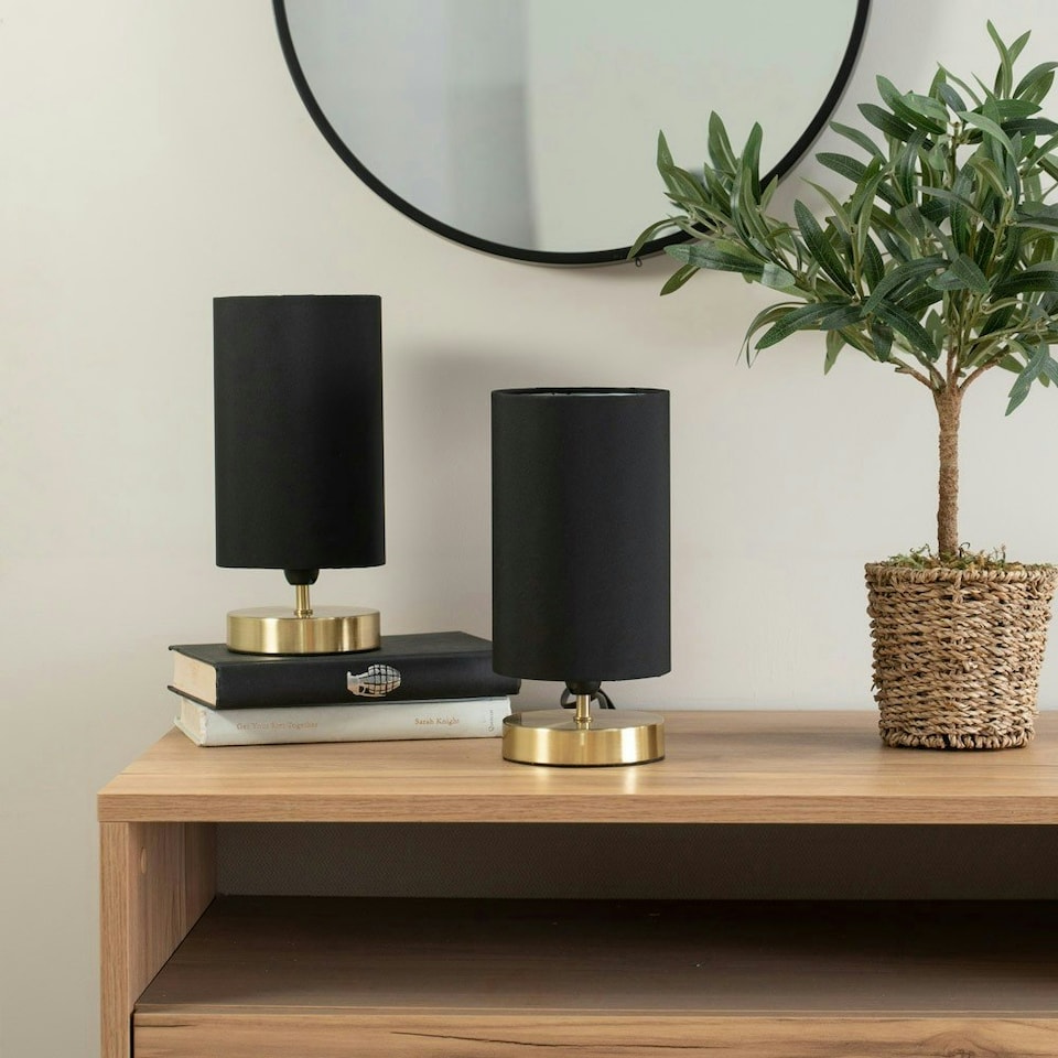 image 1 of ValueLights Pair Francis Gold Touch Table Lamps Black Shades