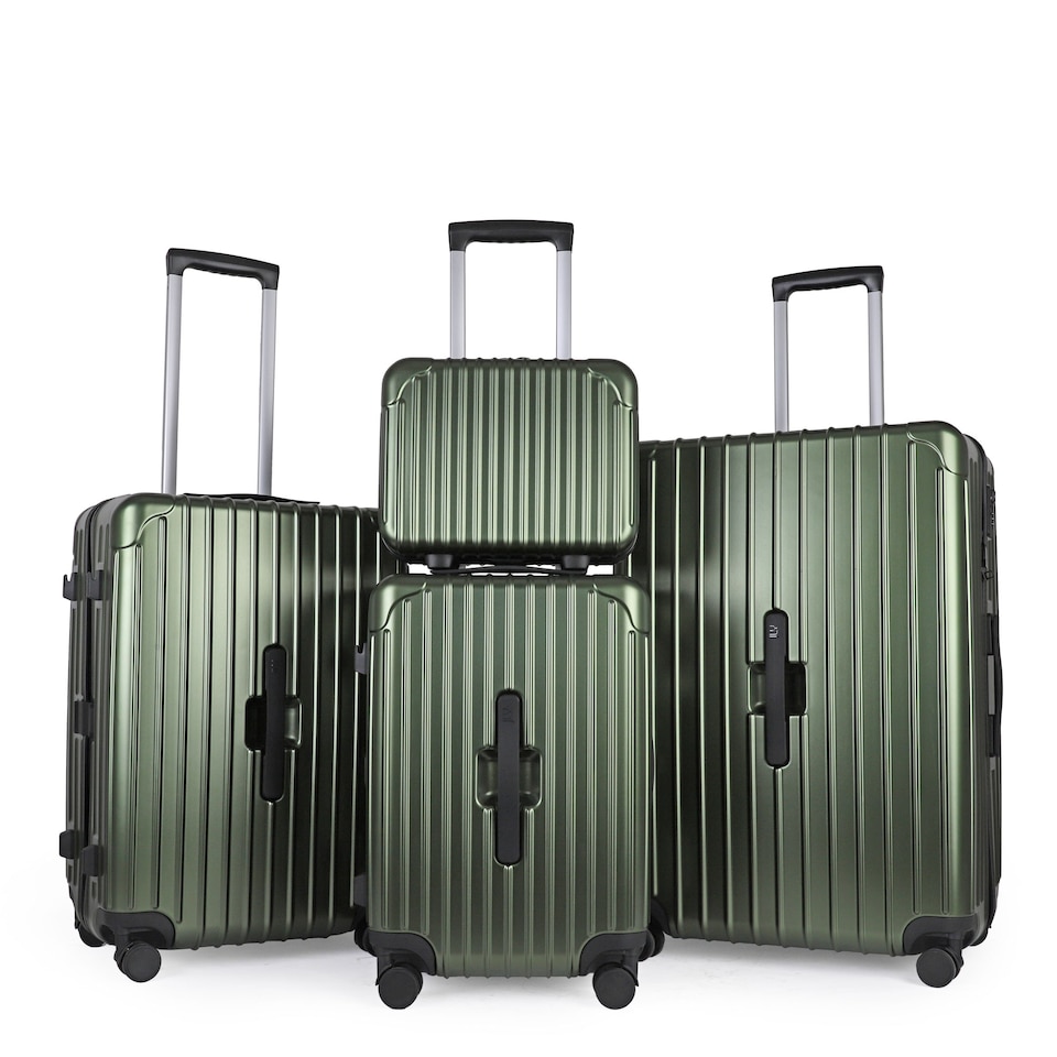 image 1 of 4 Piece Suitcase Set: Vanity, Carry-On, Medium & Large with Cupholder | Green | Hunter Green
