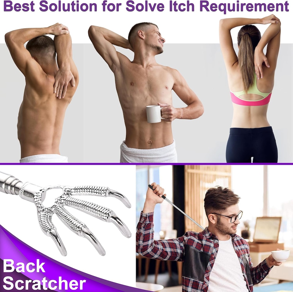 image 1 of Extendable Back Scratcher Black Telescopic Eagle Claw Metal Massager Hand with Long Reach Handle for Itch Relief and Body Massage