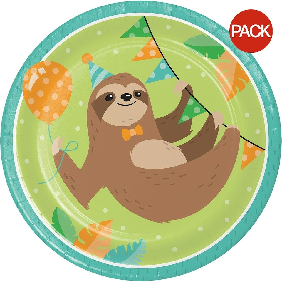 Creative Party Paper Sloth Dinner Plate (Pack of 8) - Multicoloured - One Size | Multi