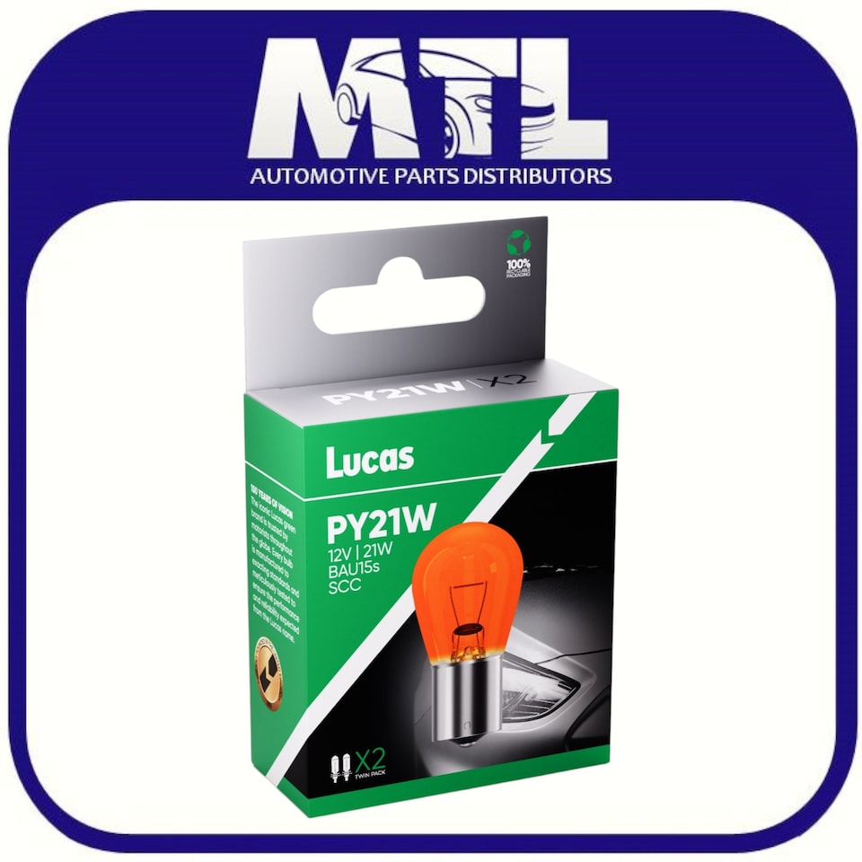 image 1 of Lucas LLB581 PY21W 12V 21W Car Bulb Twin Pack Indicator Marker Signal Light Amber
