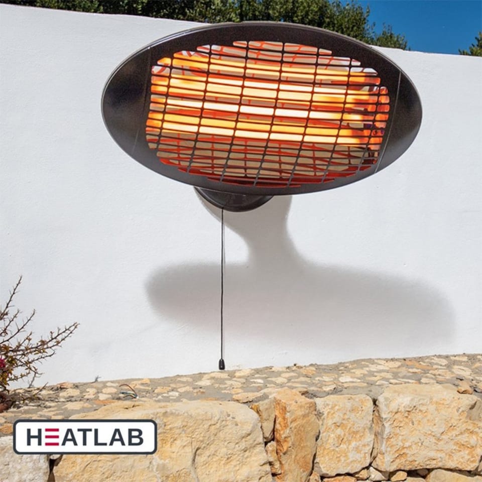 image 1 of Primrose IPX4 Wall Mounted Quartz Bulb Electric Patio Heater with 3 Settings in Silver 2kW