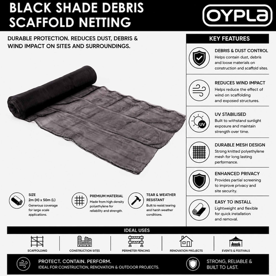 image 1 of Black Shade Debris Scaffold Netting 2m x 50m | Black | 1