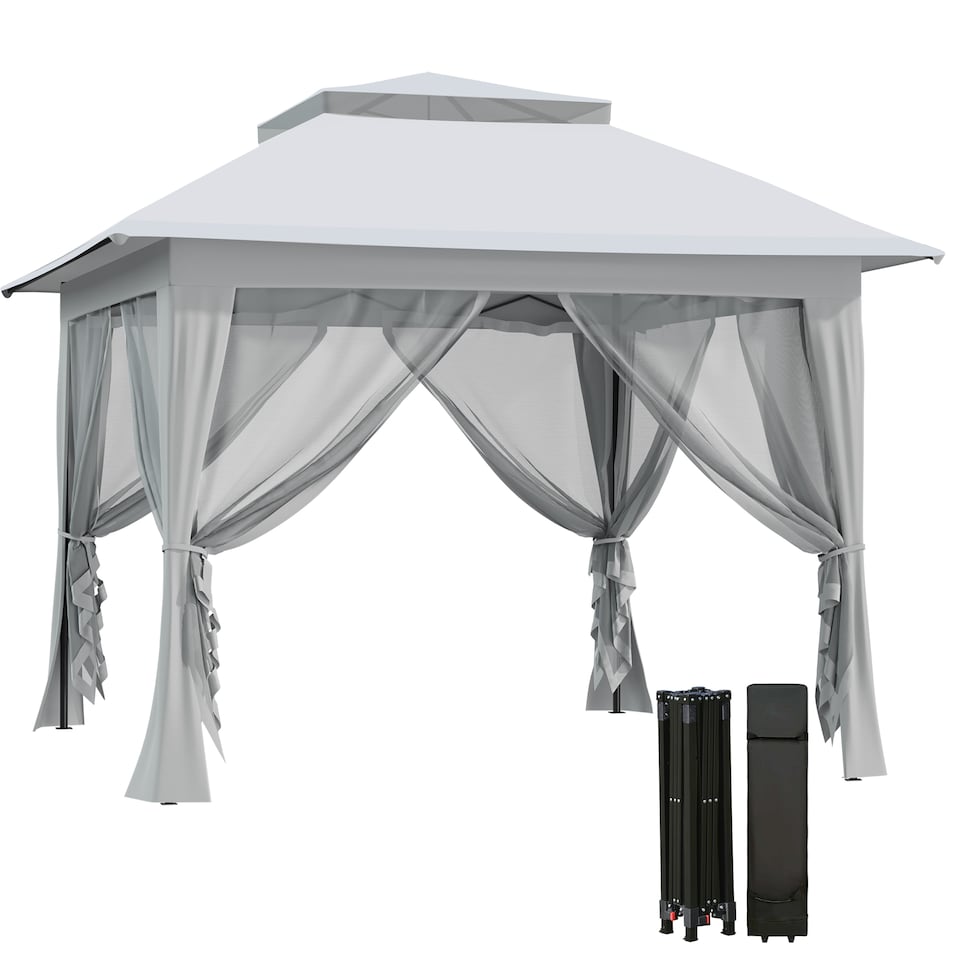 image 1 of Outsunny 3.6 x 3.6m Pop-up Tent Gazebo Instant Canopy Steel w/ Bag | Grey | Light Grey