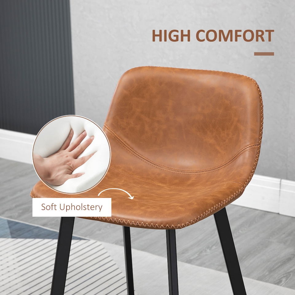 image 1 of HOMCOM Bar Stools Set of 2, Bar Chairs with Back and Steel Legs, Brown