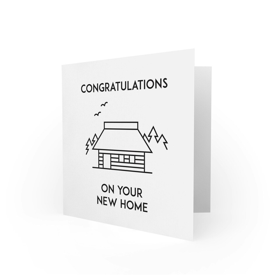 image 1 of Forest Cabin House Congratulations Black White Modern New Home Card