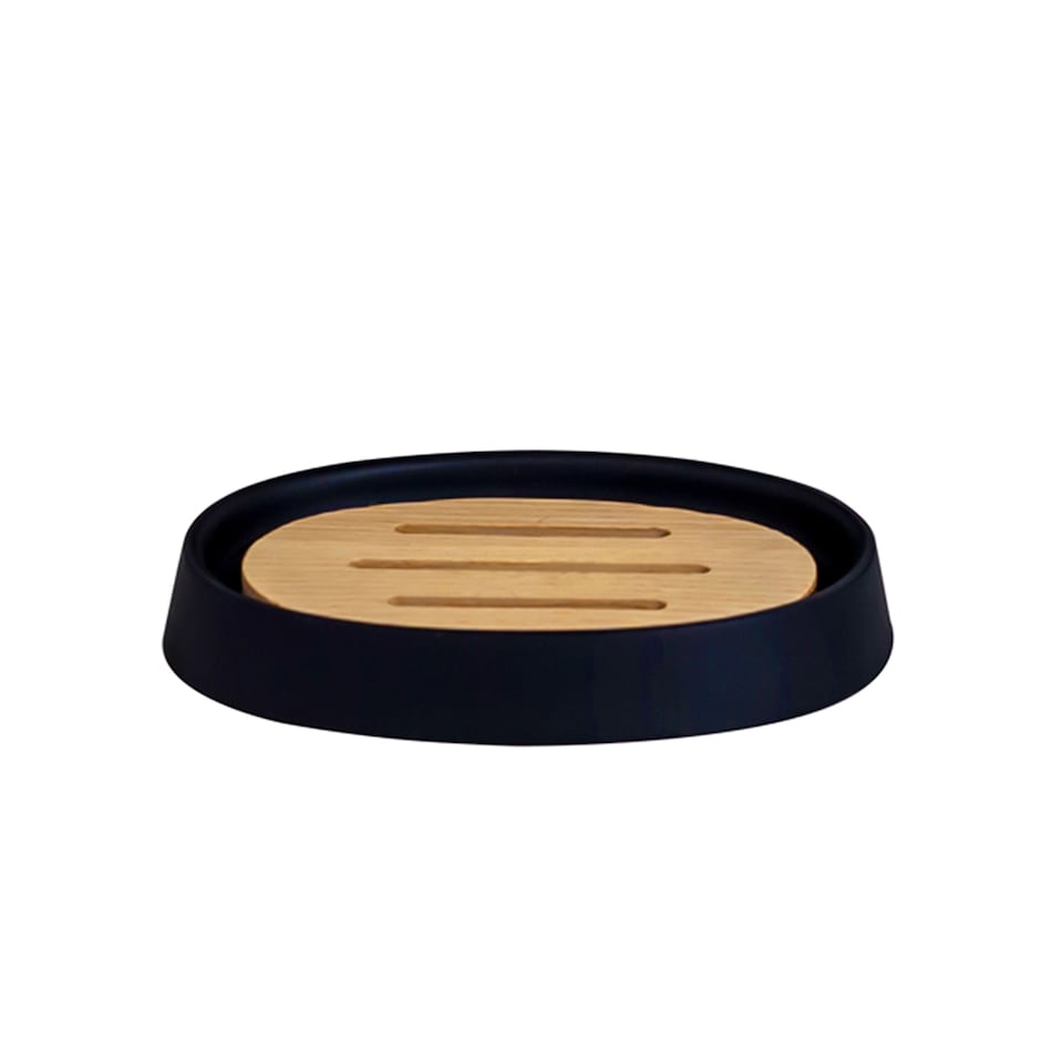 image 1 of Showerdrape Sonata Black & Bamboo Soap Dish | Black | 1
