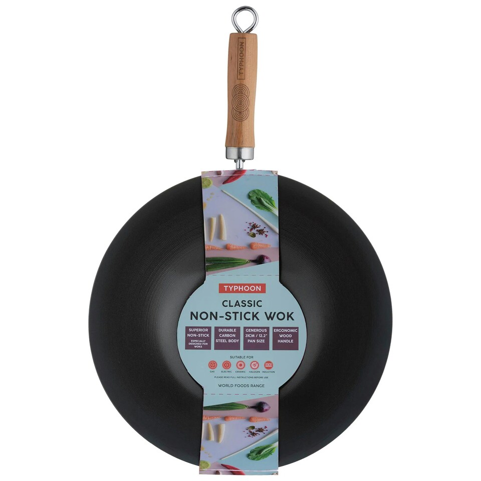 image 1 of Typhoon World Foods Non-stick Wok 31cm Black