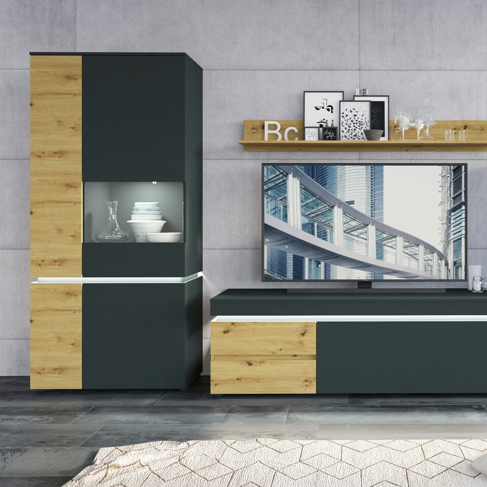 image 1 of Luci 4 Door Tall Display Cabinet LH (including LED lighting) in Platinum and Oak