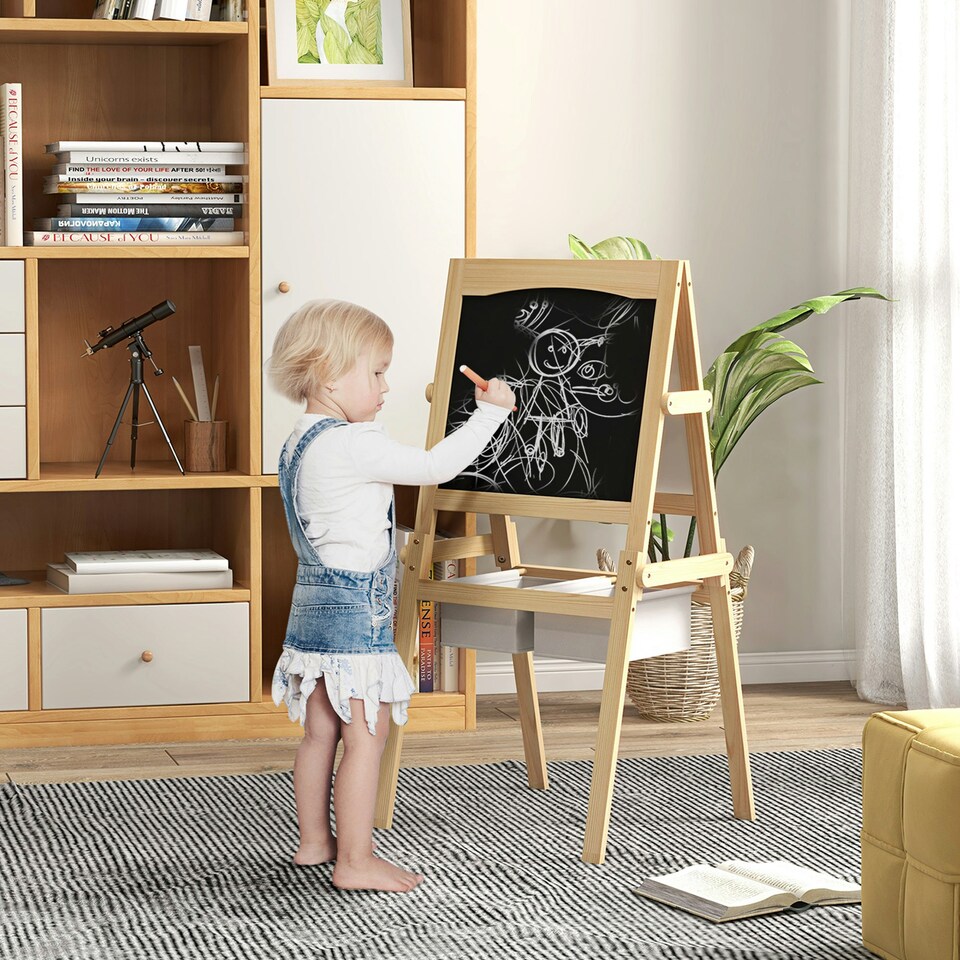 image 1 of AIYAPLAY 3 in 1 Kids Easel with Paper Roll, Storage Baskets - Natural