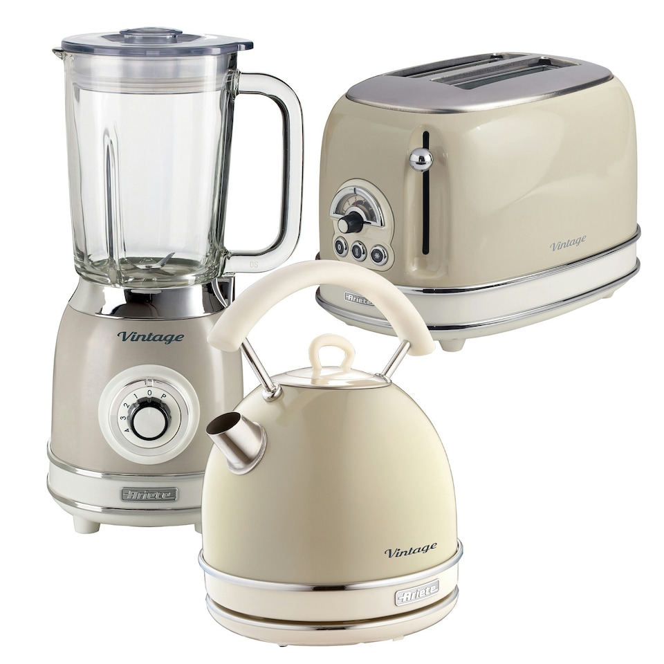 image 1 of Ariete ARPK25 Vintage Retro Dome Kettle, 2 Slice Toaster & Jug Blender Set, Cream