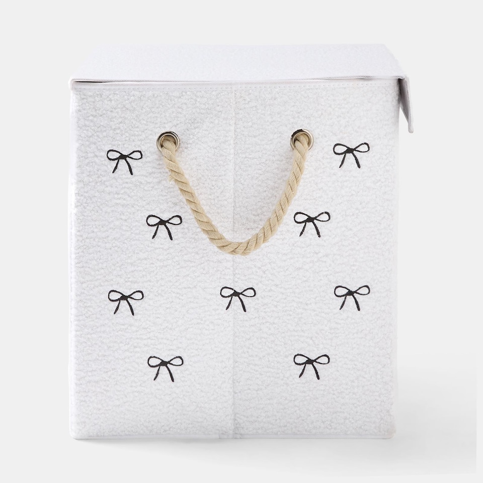 image 1 of OHS Bow Print Boucle Laundry Basket Folding Hamper Bag with Lid