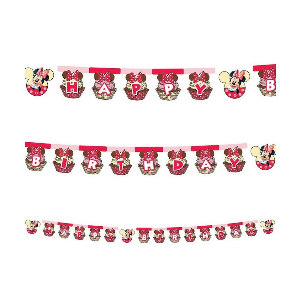 image 1 of Disney Cupcake Minnie Mouse Happy Birthday Banner - Pink - One Size