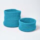 image 5 of Homescapes Teal Blue Cotton Knitted Round Storage Basket - 37 x 21cm Blue | M