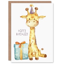 Cute Party Hat Cartoon Kids Girl Boy Giraffe Child Baby Birthday Card