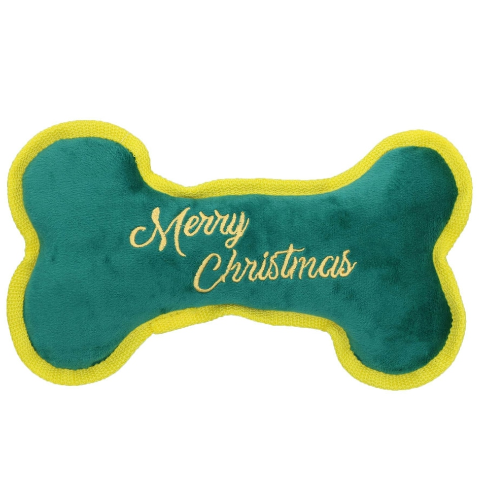 image 1 of Dog Christmas Gift Merry Christmas Squeaky Bone Plush Play Toy Xmas Present