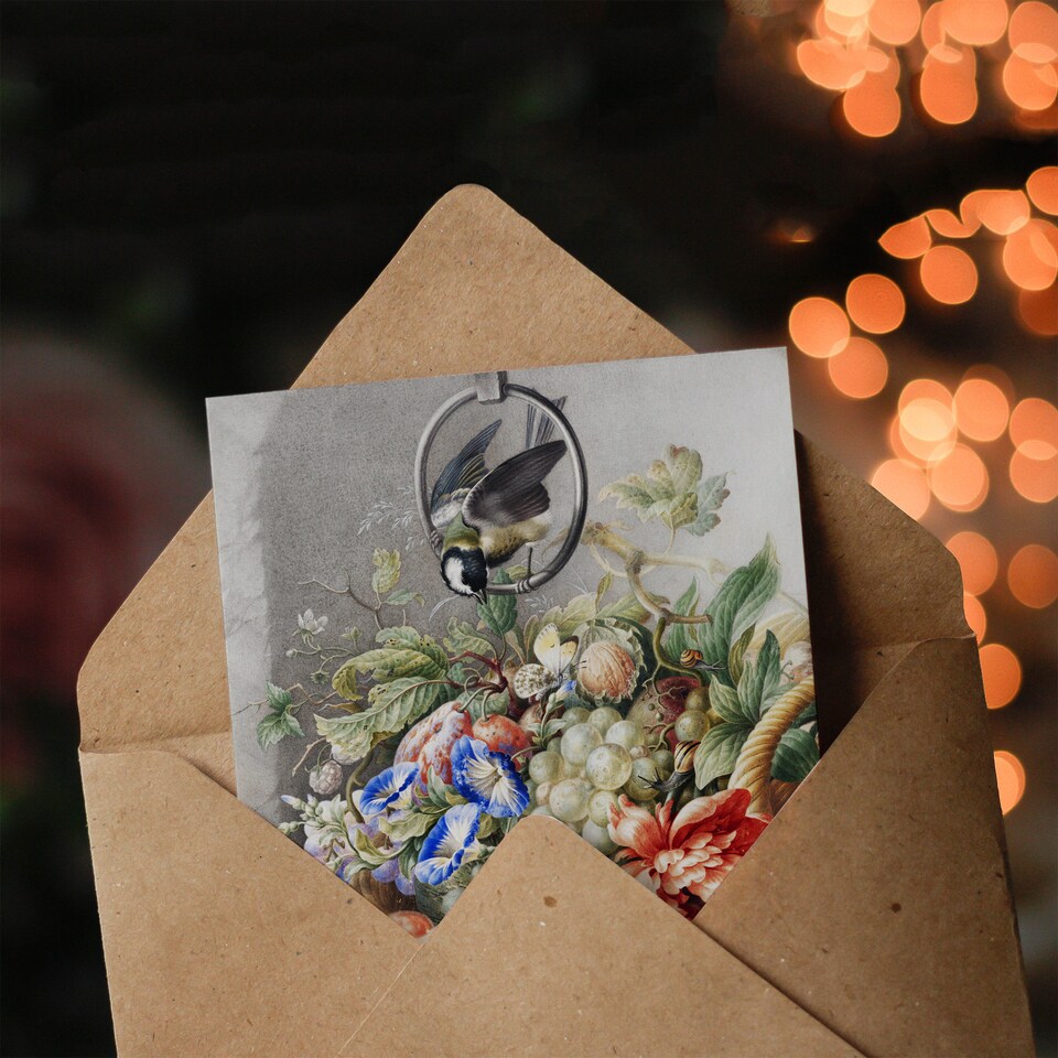 image 1 of Henstenburgh Flowers Fruit Great Tit and a Mouse Art Greeting Card