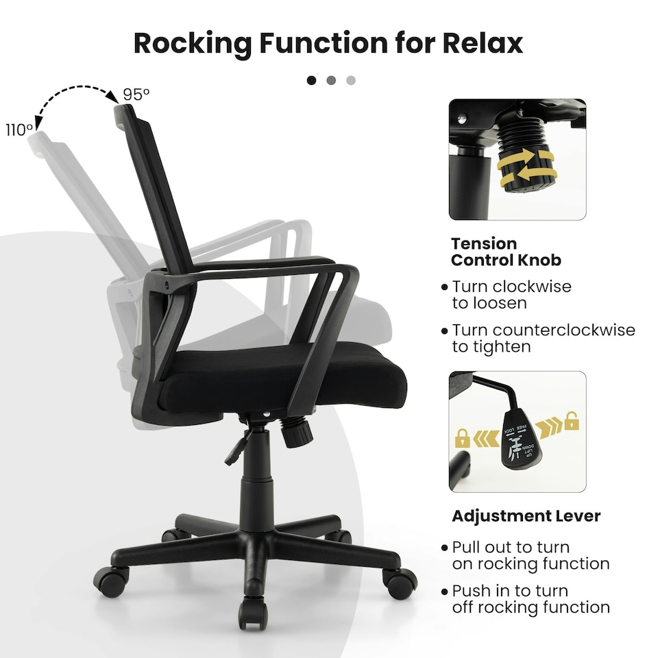 image 1 of COSTWAY Home Office Chair Ergonomic Desk Chair Black Black