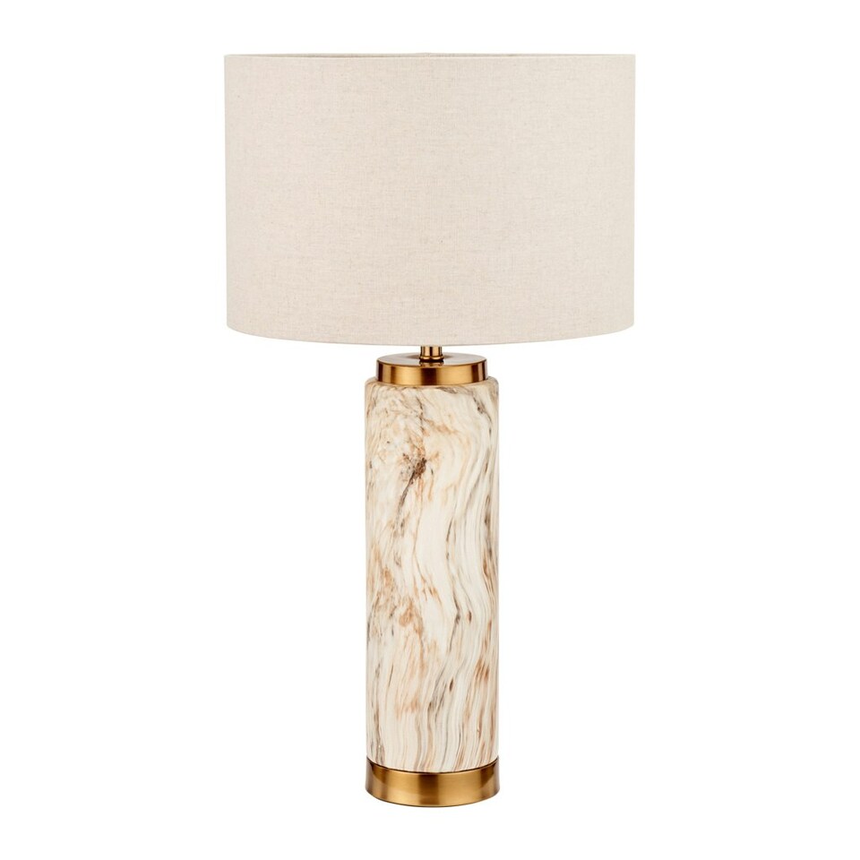 image 1 of Natural Stone Effect Ceramic Tall Table Lamp Cream | Gold