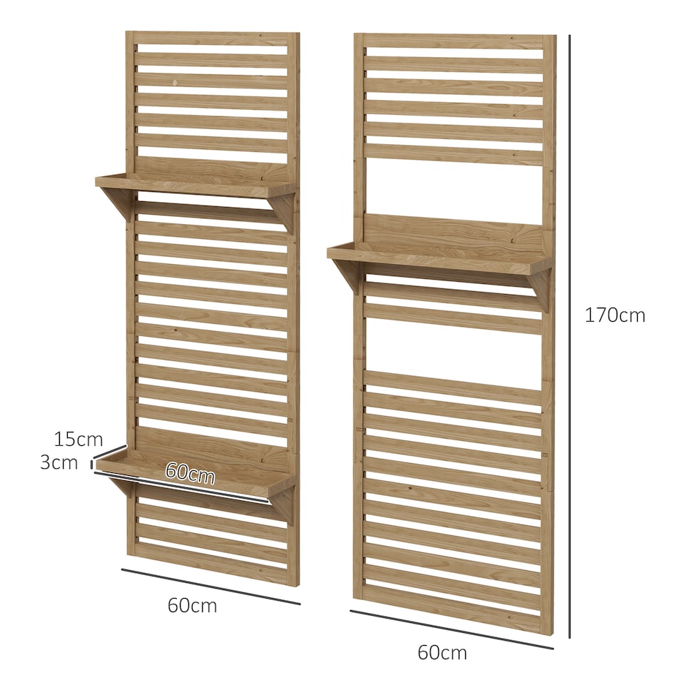 image 1 of Outsunny Wall Mounted Plant Stands Set of 2 with Shelves and Slatted Trellis
