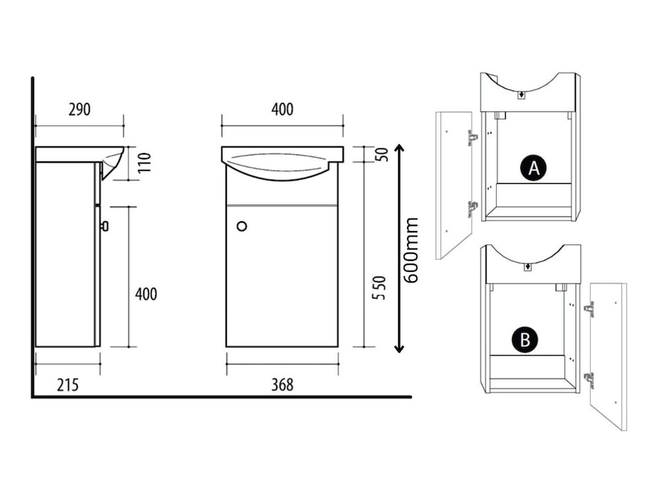 image 1 of Bathroom Vanity Unit with Basin 400mm Cloakroom Small Slim Sink Cabinet Wall Hung Oak Finish Avir