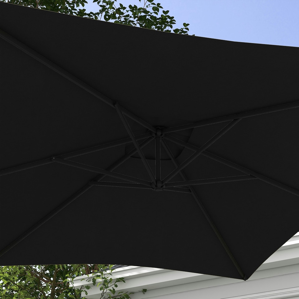 image 1 of Outsunny 3 m Cantilever Parasol with Cross Base, Crank Handle, 6 Ribs, Black