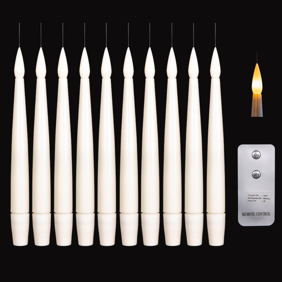 image 1 of Set of 10 15cm Floating White LED Battery Candles in Warm White with Remote Control
