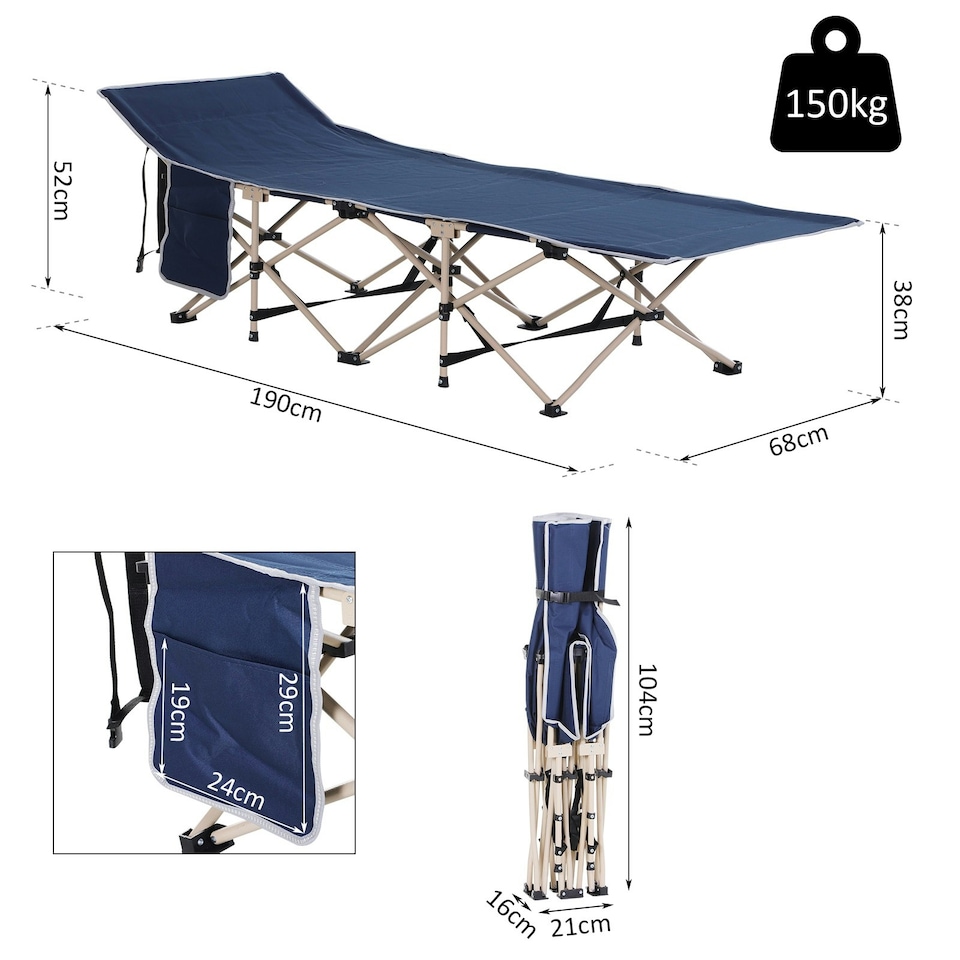 image 1 of Outsunny Single Portable Outdoor Sleeping Bed Camping Cot Blue