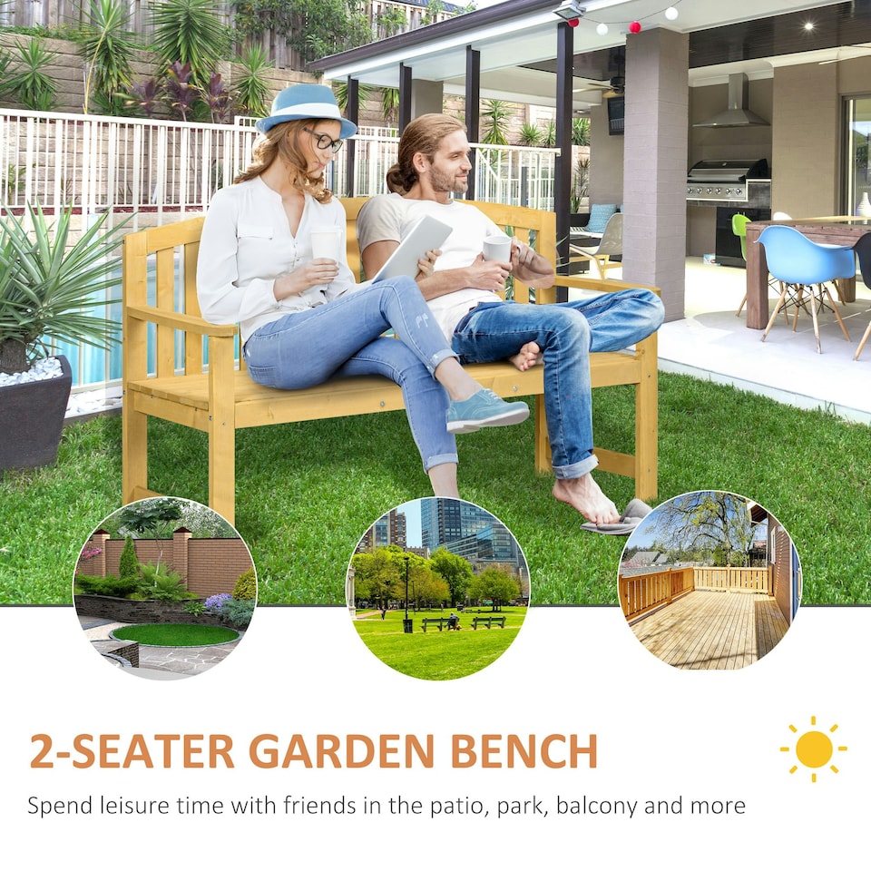 image 1 of Outsunny 2 Person Garden Bench Wooden Outdoor Furniture with Armrest Orange