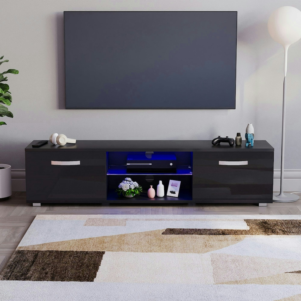 image 1 of Vida Designs Cosmo 2 Door LED TV Unit Entertainment Stand, 160cm, Black