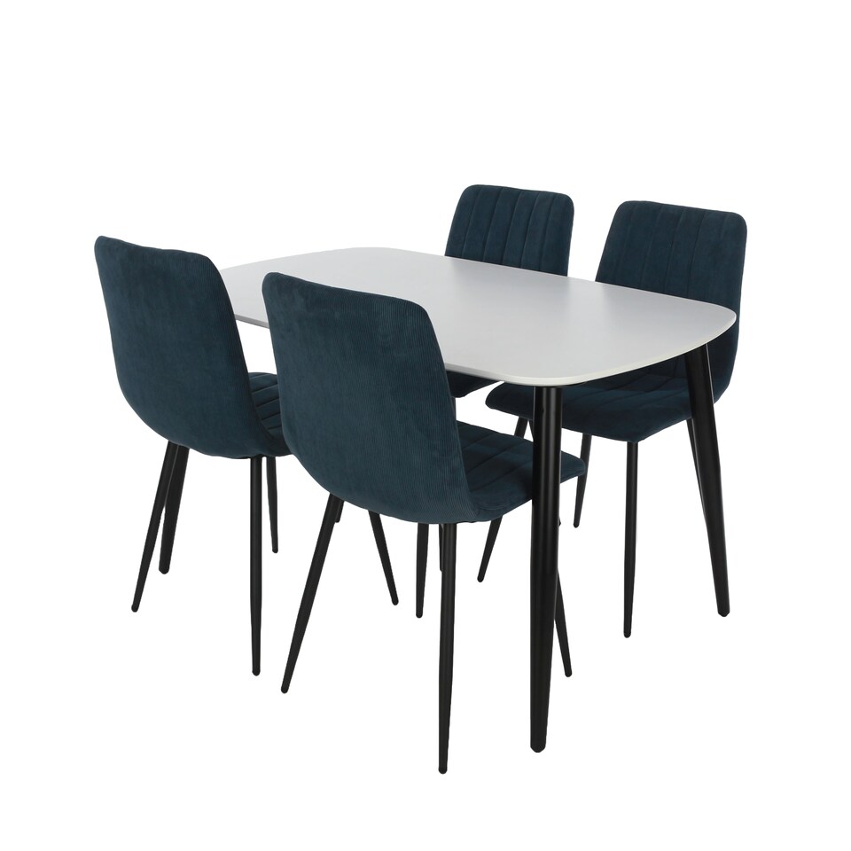 image 1 of Aspen White 120cm Rectangular Dining Table with 4 Straight Stitch Upholstered Fabric Chairs - Modern Dining Set | Blue | Blue | One Size | 1