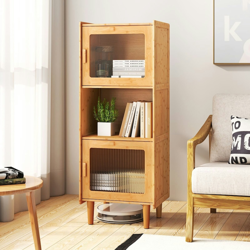 image 1 of COSTWAY Kitchen Sideboard 3-Cube Bamboo Storage Cabinet N/A