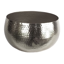 Leaf XL Metal Bowl Planter 32 x 20cm Hammered Silver Colour - Straight Edge | Silver