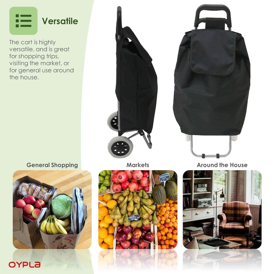 image 1 of 2 Wheel Folding Shopping Trolley Bag Cart Market Laundry | Black