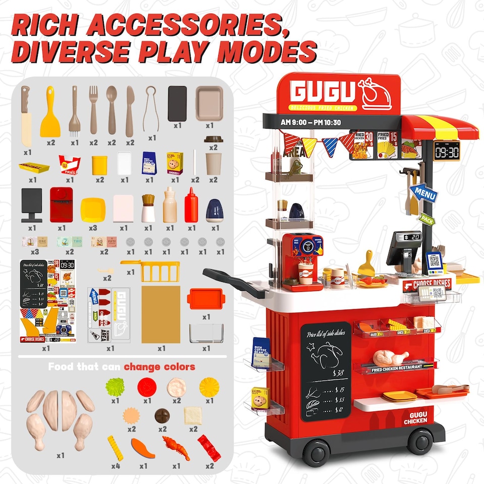 image 1 of Kids Play Kitchen Fried Chicken Shop (Red)