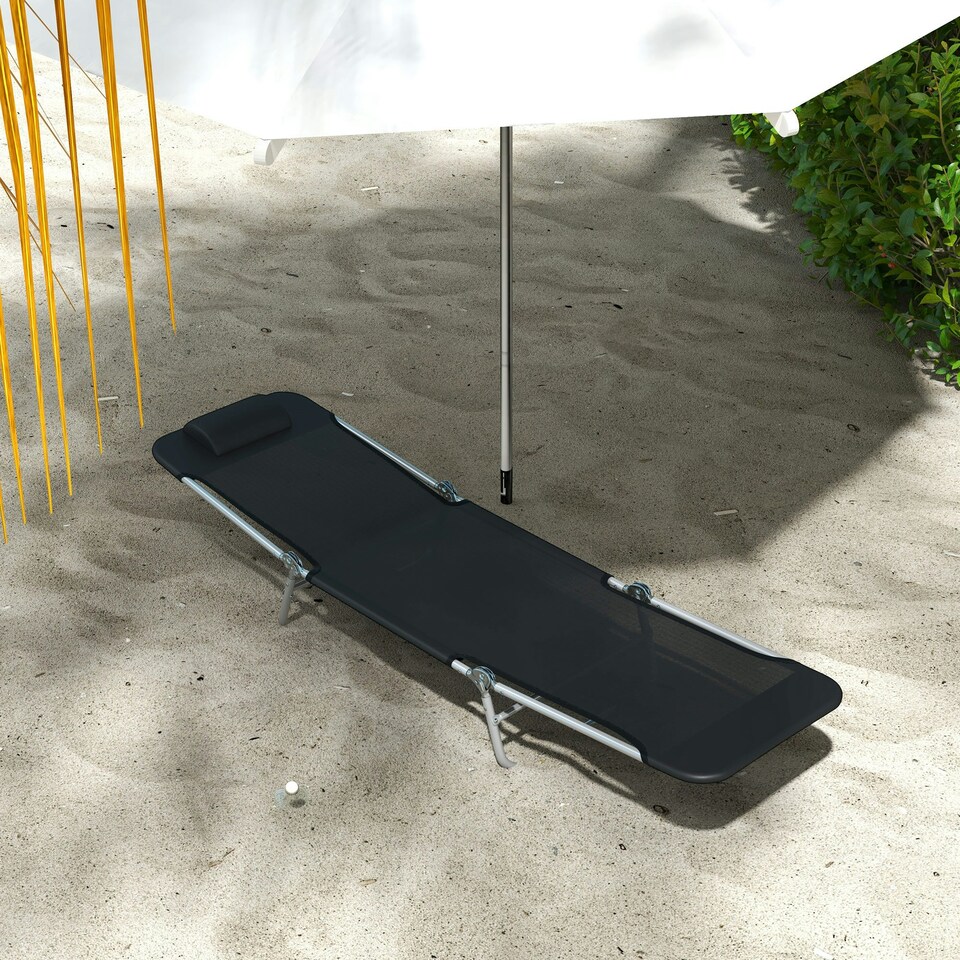 image 1 of Outsunny 2 Pieces Sun Loungers Foldable Reclining Chair with Headrest Black