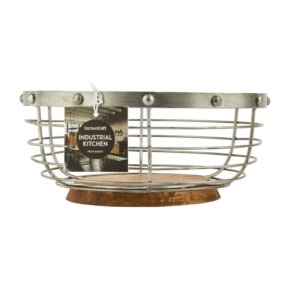 image 1 of KitchenCraft Fruit Basket Grey Wire Wood