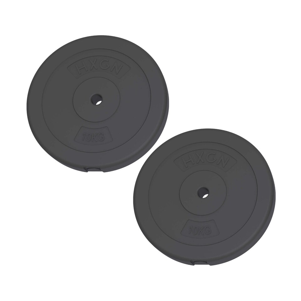 image 1 of HXGN 2 x 10kg Standard 1" Vinyl-Coated Weight Plates, Pair (25 mm Centre Hole, Black) | Multi | BLACK | 9483