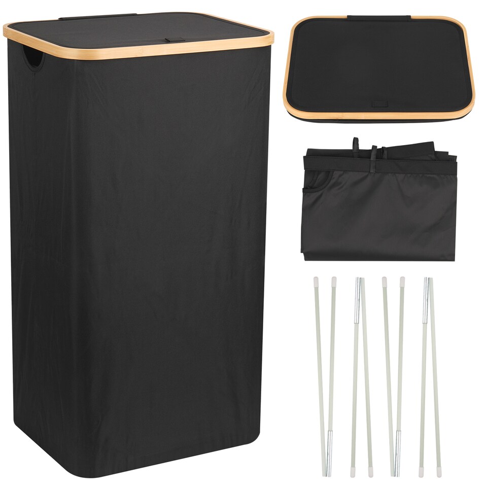 image 1 of 100L Foldable Laundry Hamper with Lid, Collapsible Clothes Basket